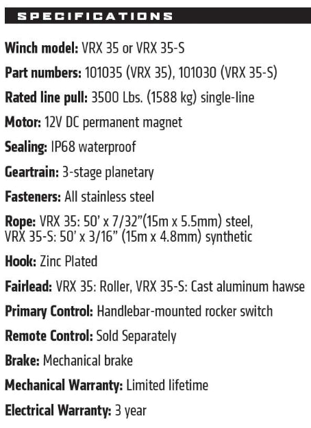 WARN VRX 35 ATV UTV SXS Powersports Winch – 3,500 lb Capacity with Steel Rope