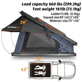 Openroad Aluminum Hard Shell V2 Rooftop Tent with LED Lights - 4 Season