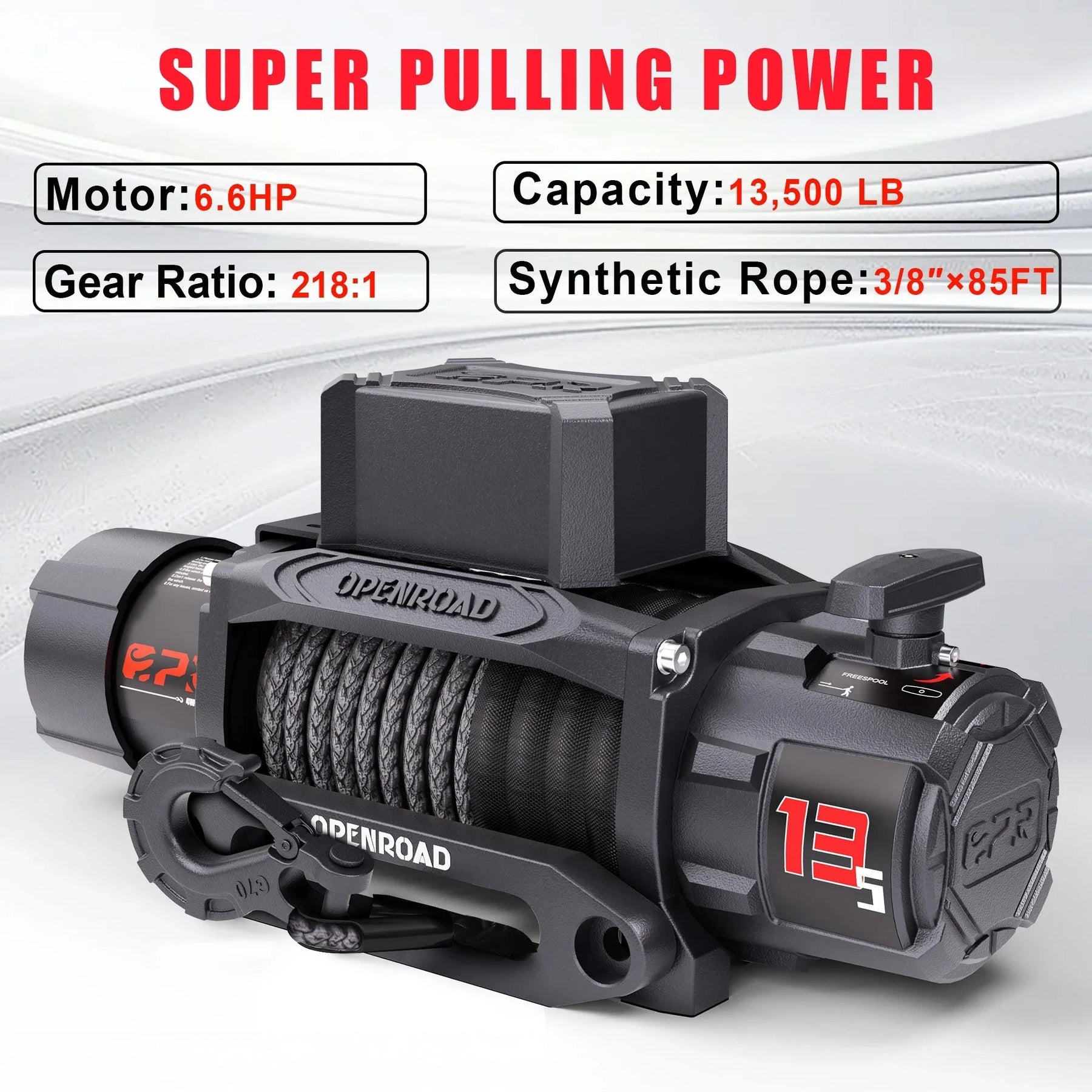 OPENROAD 13,500lbs Wireless Electric Winch with Synthetic Rope - IP68 Rated