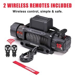 OPENROAD 13,500lbs Wireless Electric Winch with Synthetic Rope - IP68 Rated