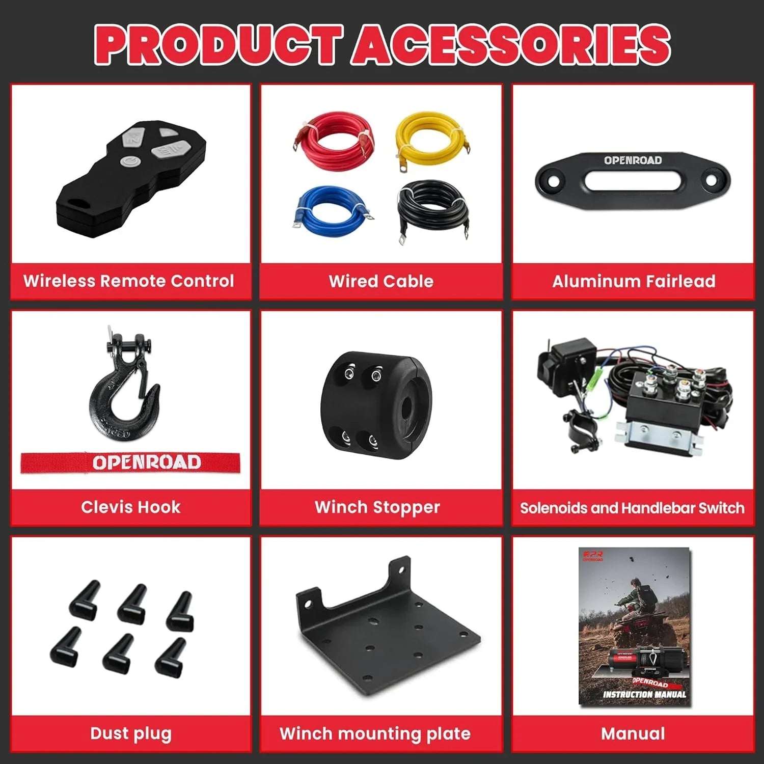 OPENROAD 4,500lbs 12V UTV SxS Wireless Electric Winch with Synthetic Rope - IP68 Rated