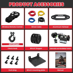 OPENROAD 4,500lbs 12V UTV SxS Wireless Electric Winch with Synthetic Rope - IP68 Rated