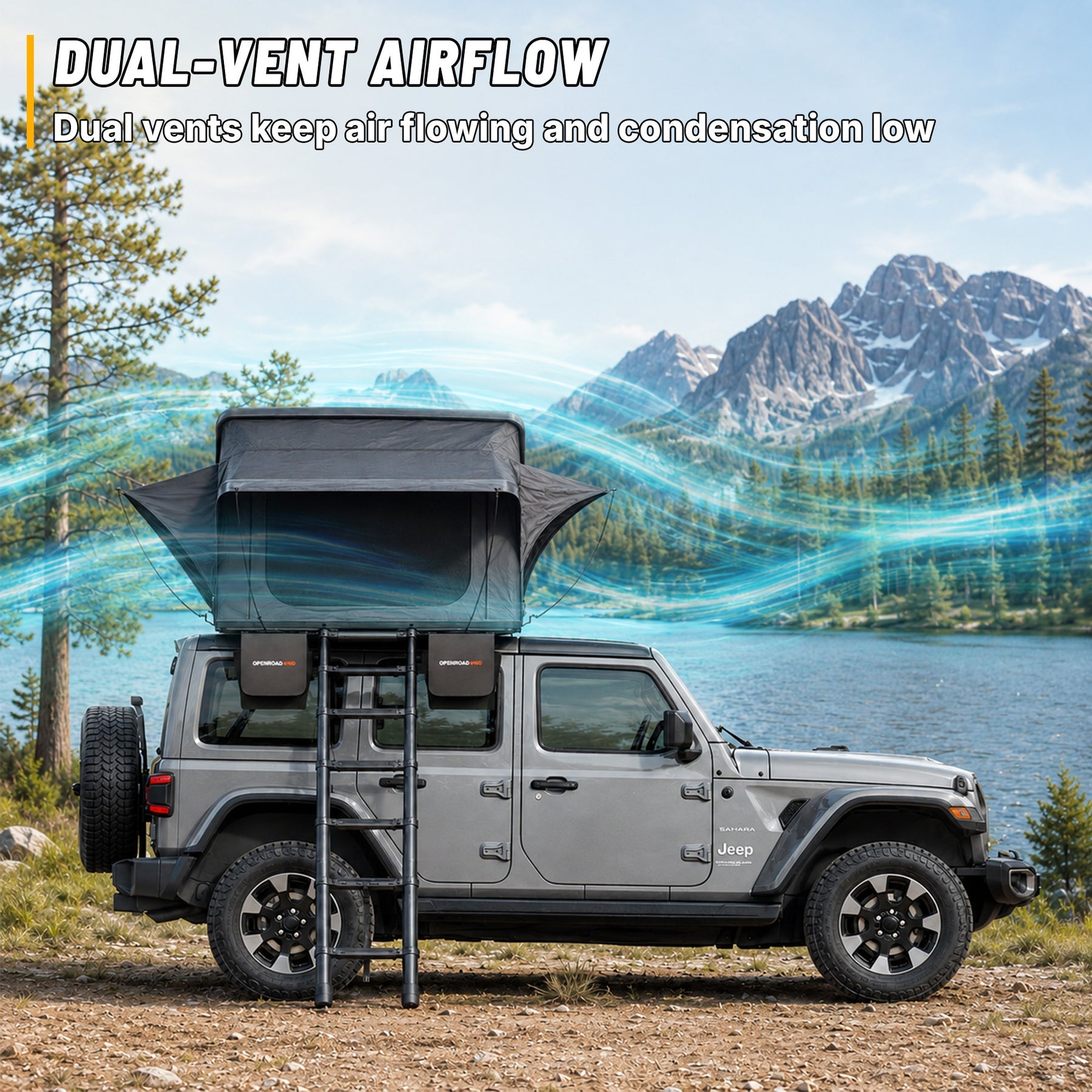OPENROAD FlowRoof Side-Open Hard Shell 3 Person Rooftop Tent