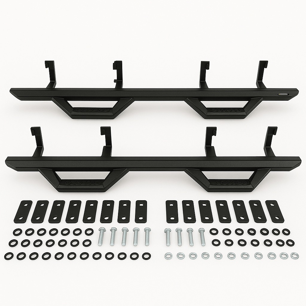 SmittyBilt Cab Length Bolt On Angular Drop Steps for 2019-2024 Chevy Silverado 1500 Crew Cab