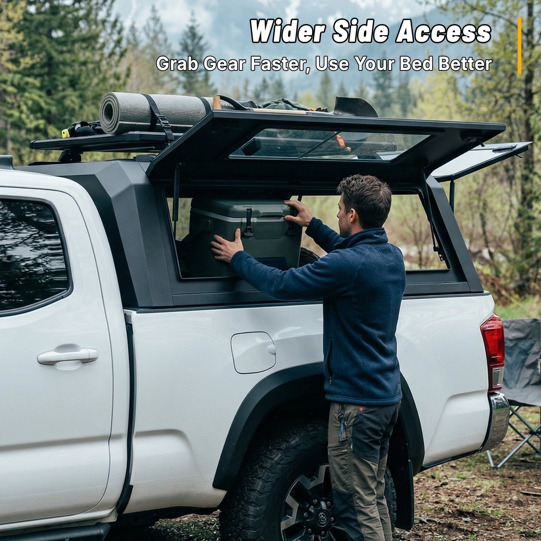 OPENROAD Bolt On Bed Cap with Sliding Side and Front Windows for 2016-2023 Toyota Tacoma