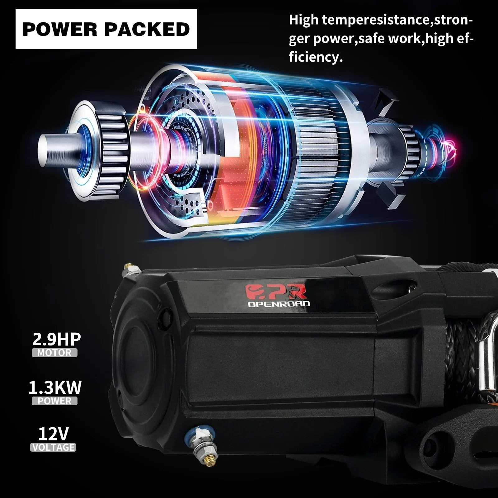 OPENROAD 6,000lbs 12V UTV SxS Wireless Electric Winch with Synthetic Rope - IP68 Rated