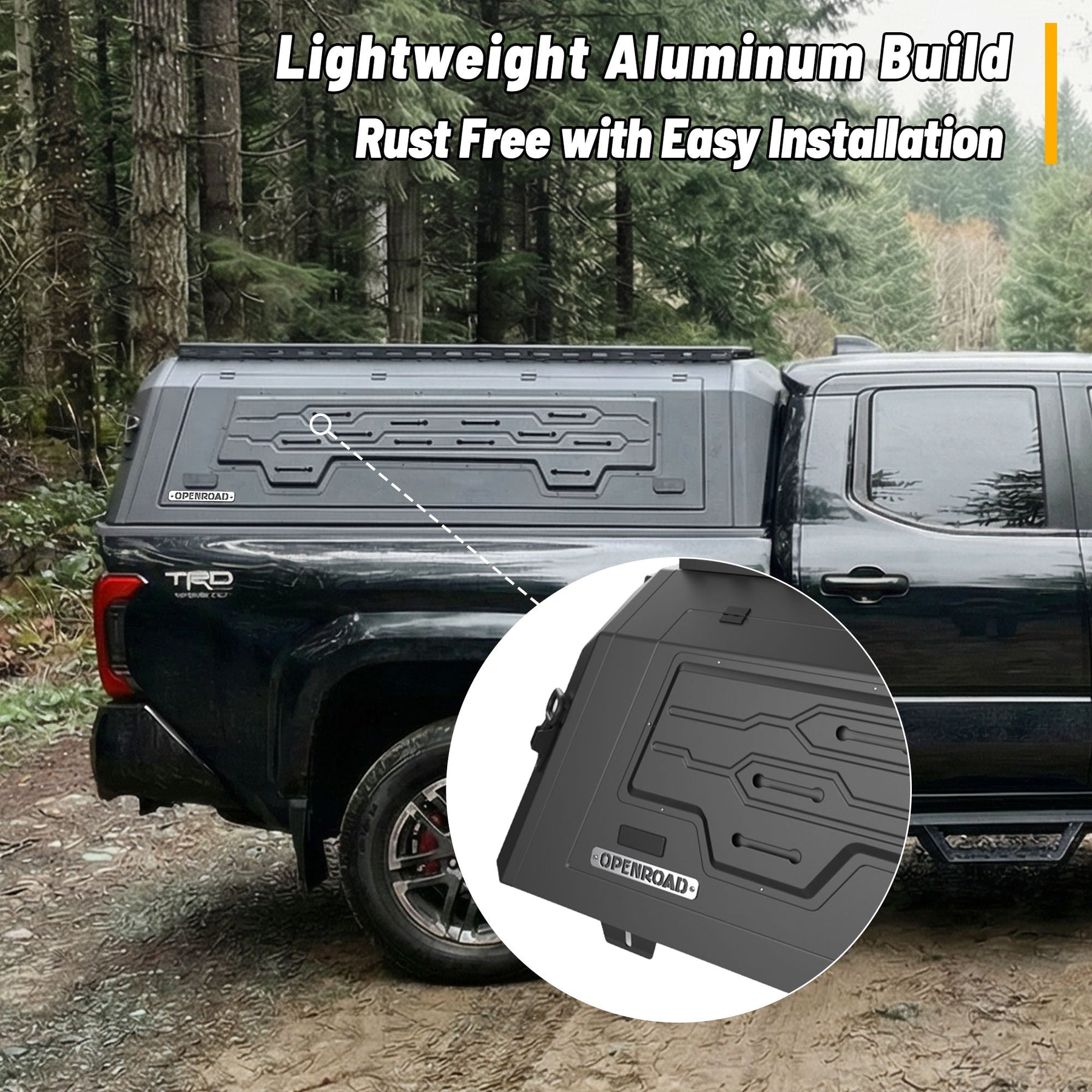 Openroad Aluminum Light Weight Modular Truck Cap for 2024-2026 Toyota Tacoma 6ft Bed