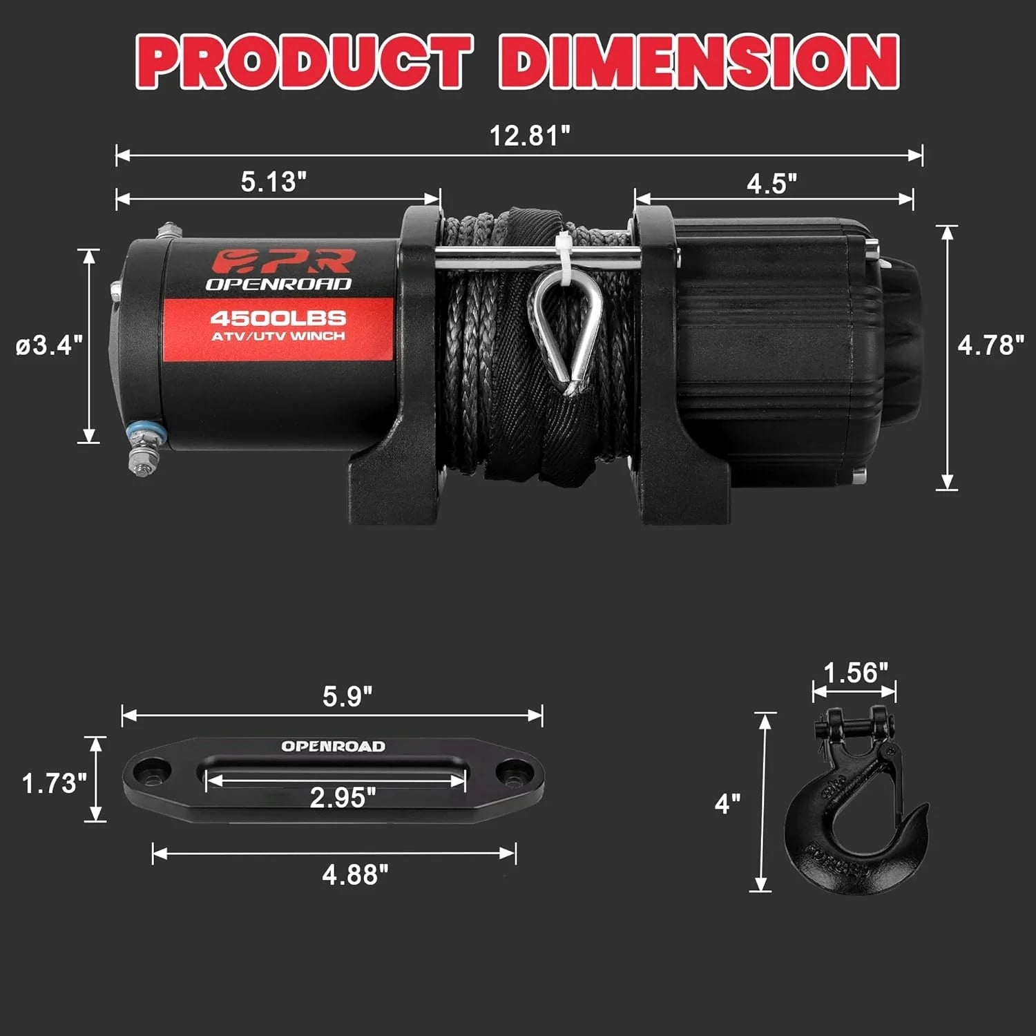 OPENROAD 4,500lbs 12V UTV SxS Wireless Electric Winch with Synthetic Rope - IP68 Rated