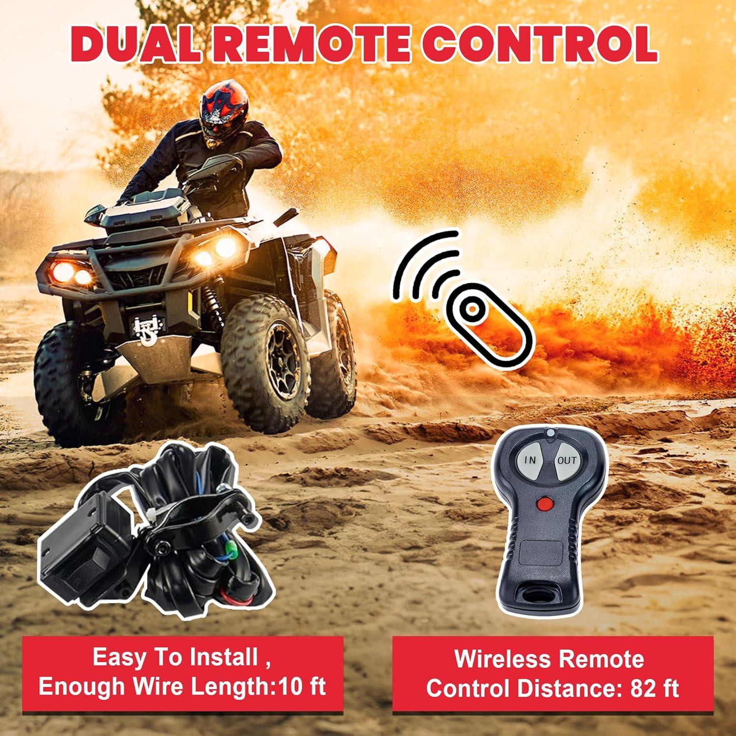OPENROAD 4,500lbs 12V UTV SxS Wireless Electric Winch with Synthetic Rope - IP68 Rated