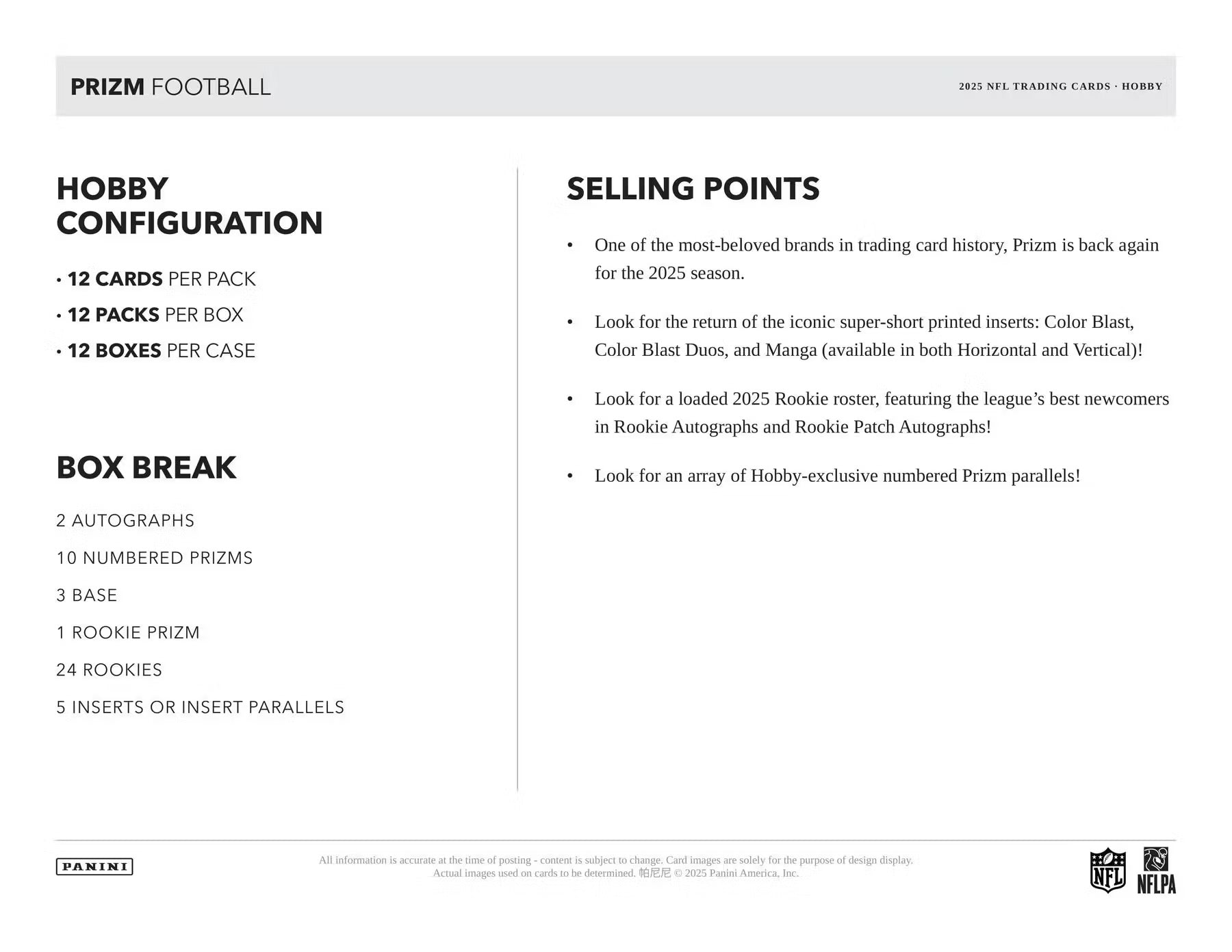 2025 Panini Prizm Football Hobby 12-Box Case