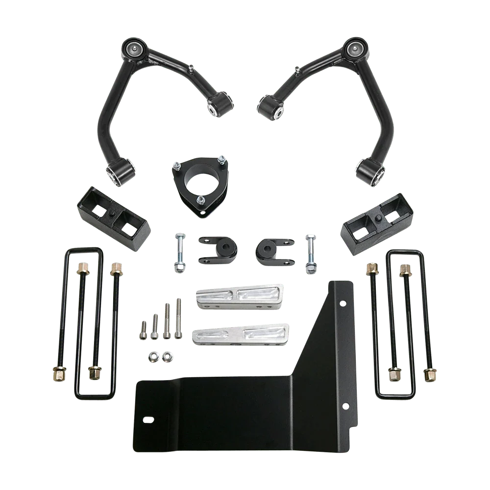 ReadyLIFT 4" SST Lift Kit Front with 3" Rear Blocks with Upper Control Arms for Cast Steel OE Upper Control Arms without Shocks for 2007-2013 Chevrolet/GMC Silverado 1500/Sierra 1500 with Aftermarket Wheels