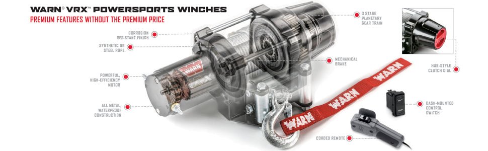 WARN VRX 25-S Winch – 2,500 lb ATV UTV Powersports Winch with Synthetic Rope