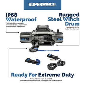 Superwinch SX12SR 12,000 lbs. Wireless Recovery Winch with LED- 80ft Synthetic Rope