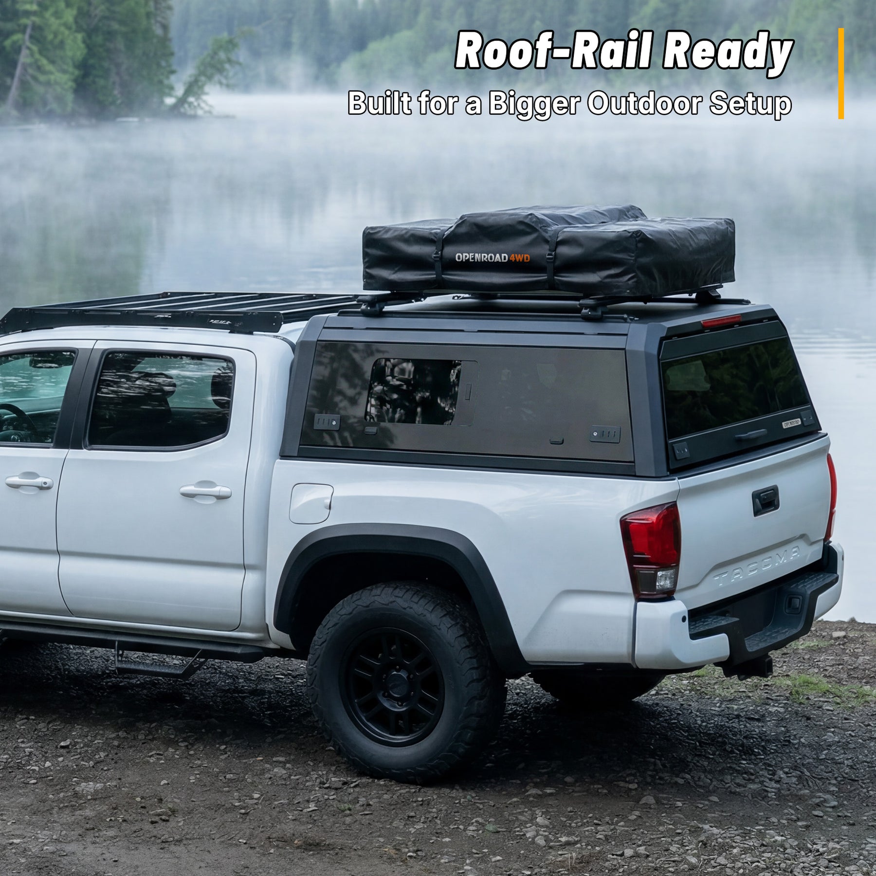 OPENROAD Bolt On Bed Cap with Sliding Side and Front Windows for 2016-2023 Toyota Tacoma